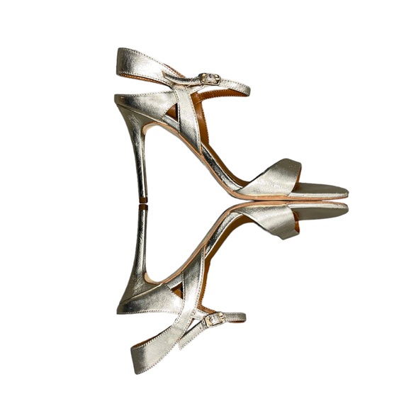 Halston Gold Sandal Heels Adjustable Ankle Strap Size 9M - Picture 3 of 7